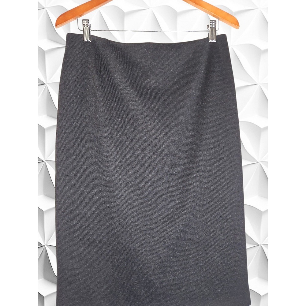 Prada Milano Black Wool Blend Pencil Skirt Side Zip Midi Back Vent Size IT 46